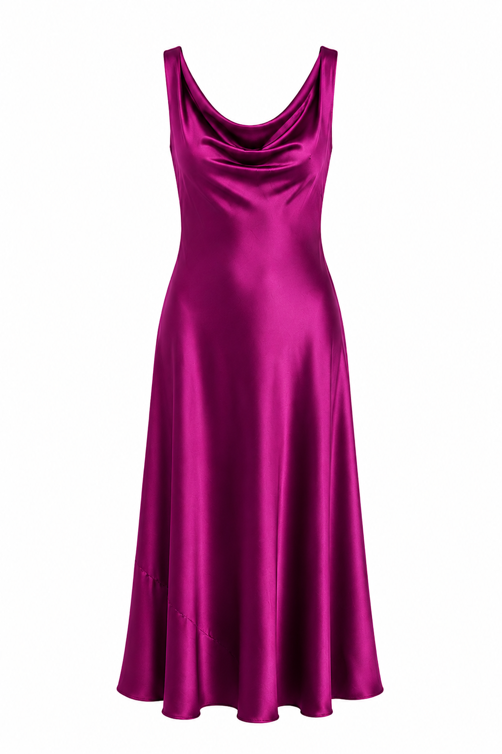 Abito Midi in Raso con Scollo Drappeggiato