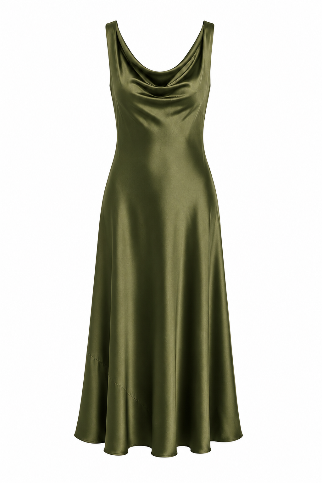 Abito Midi in Raso con Scollo Drappeggiato