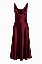 Abito Midi in Raso con Scollo Drappeggiato
