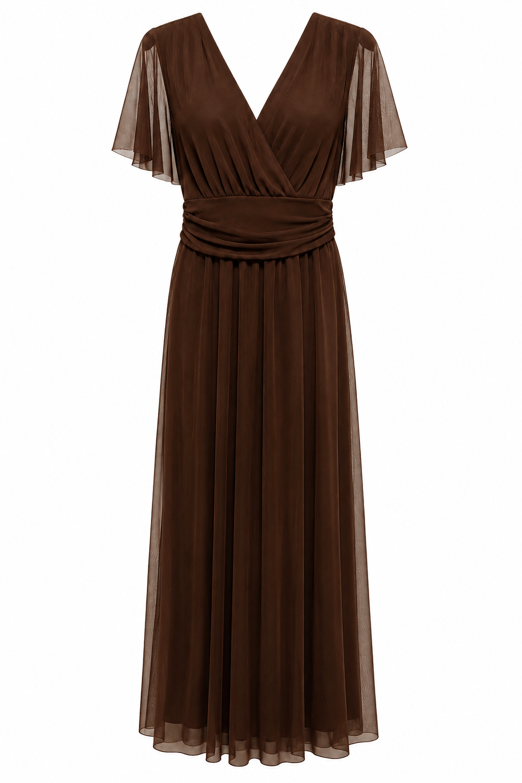 Elegante Abito Lungo in Tulle con Scollo a V