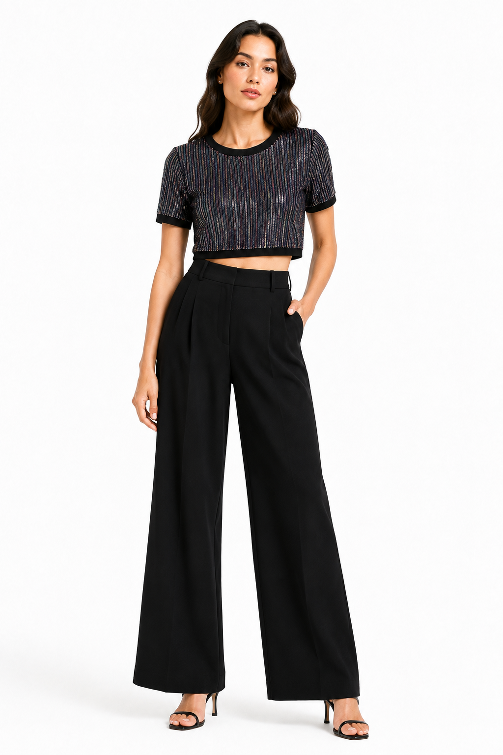 Crop Top Nero con Paillettes