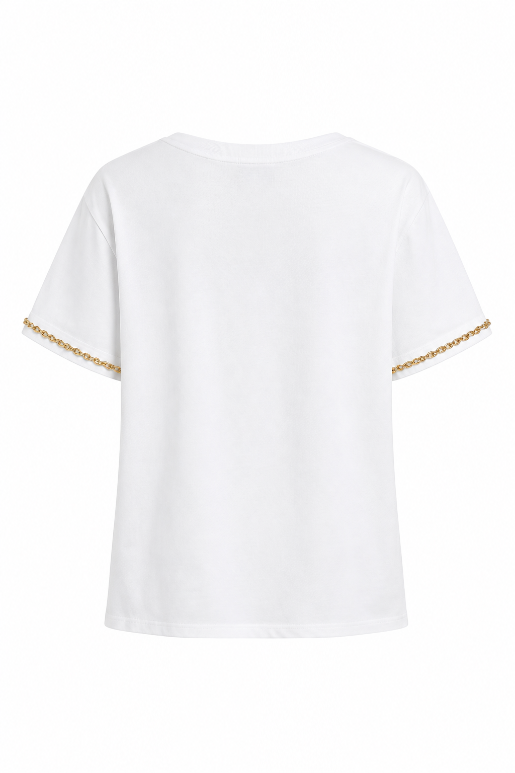 T-Shirt Bianca con Fiore e Dettagli Catena Dorata