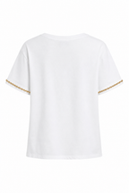 T-Shirt Bianca con Fiore e Dettagli Catena Dorata