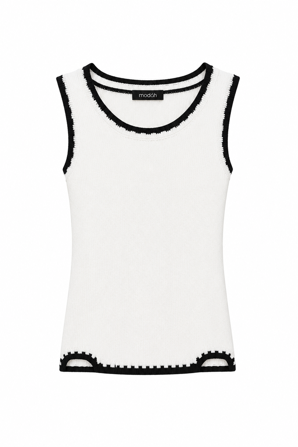 op Canotta Bianco in Maglia con Profili a Contrasto e Cut-Out