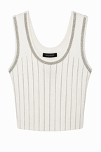 Top Canotta in Maglia a Costine con Righe di Strass