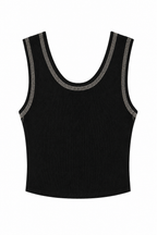 Top Canotta in Maglia a Costine con Righe di Strass