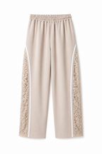Pantaloni Fluidi Wide-Leg con Inserti in Pizzo e Bande Laterali