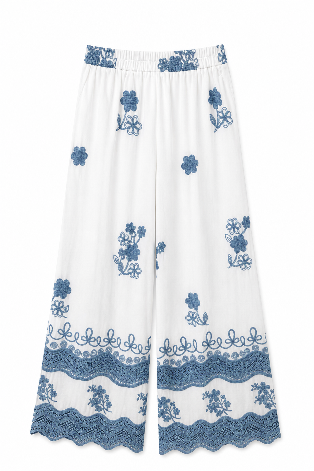 Pantalone Palazzo Bianco con Ricami e Crochet