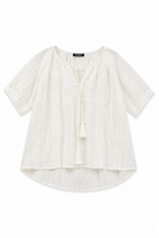 Blusa Boho-Chic a Righe e Ricami con Nappine