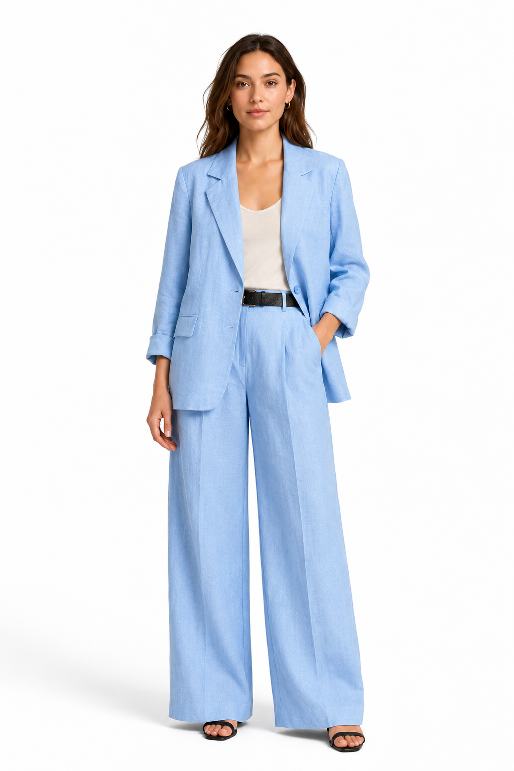 Pantaloni Wide-Leg con Cintura Contrastante