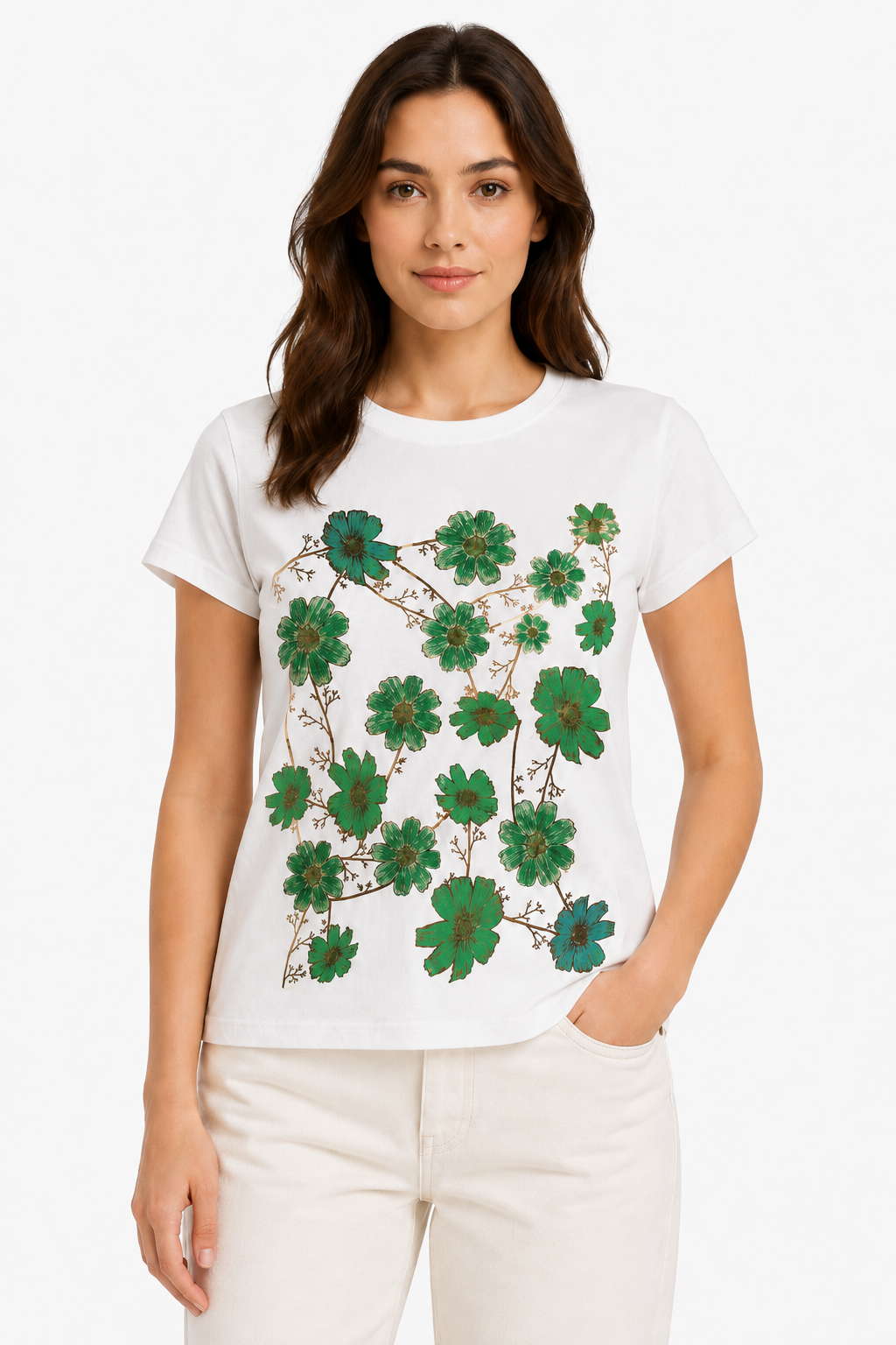 T-shirt con Grafica Floreale Botanica Verde