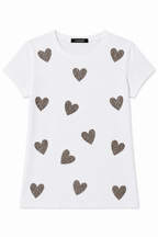 T-shirt con Pattern a Cuori Glitterati