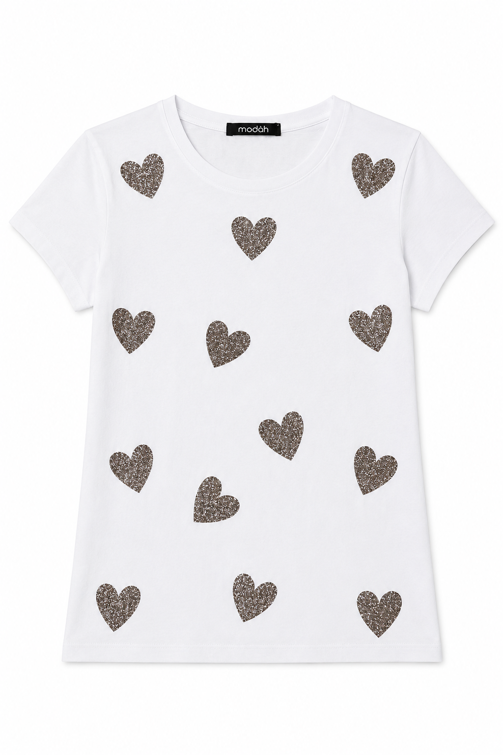 T-shirt con Pattern a Cuori Glitterati
