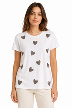 T-shirt con Pattern a Cuori Glitterati