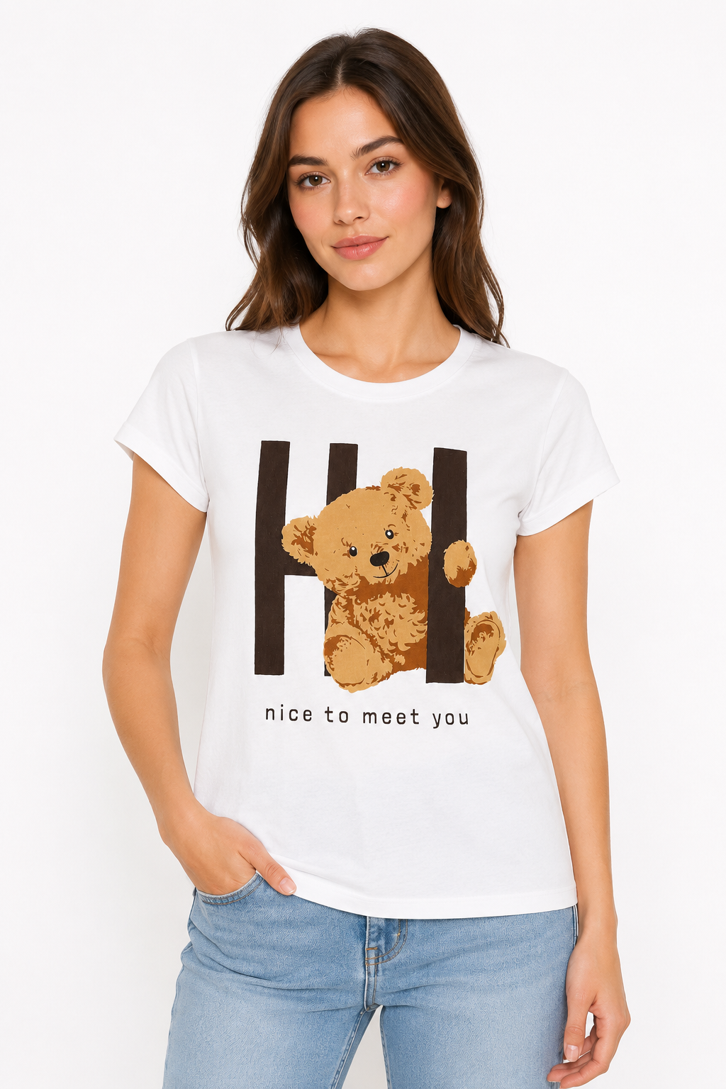 T-shirt "HI" con Teddy Bear