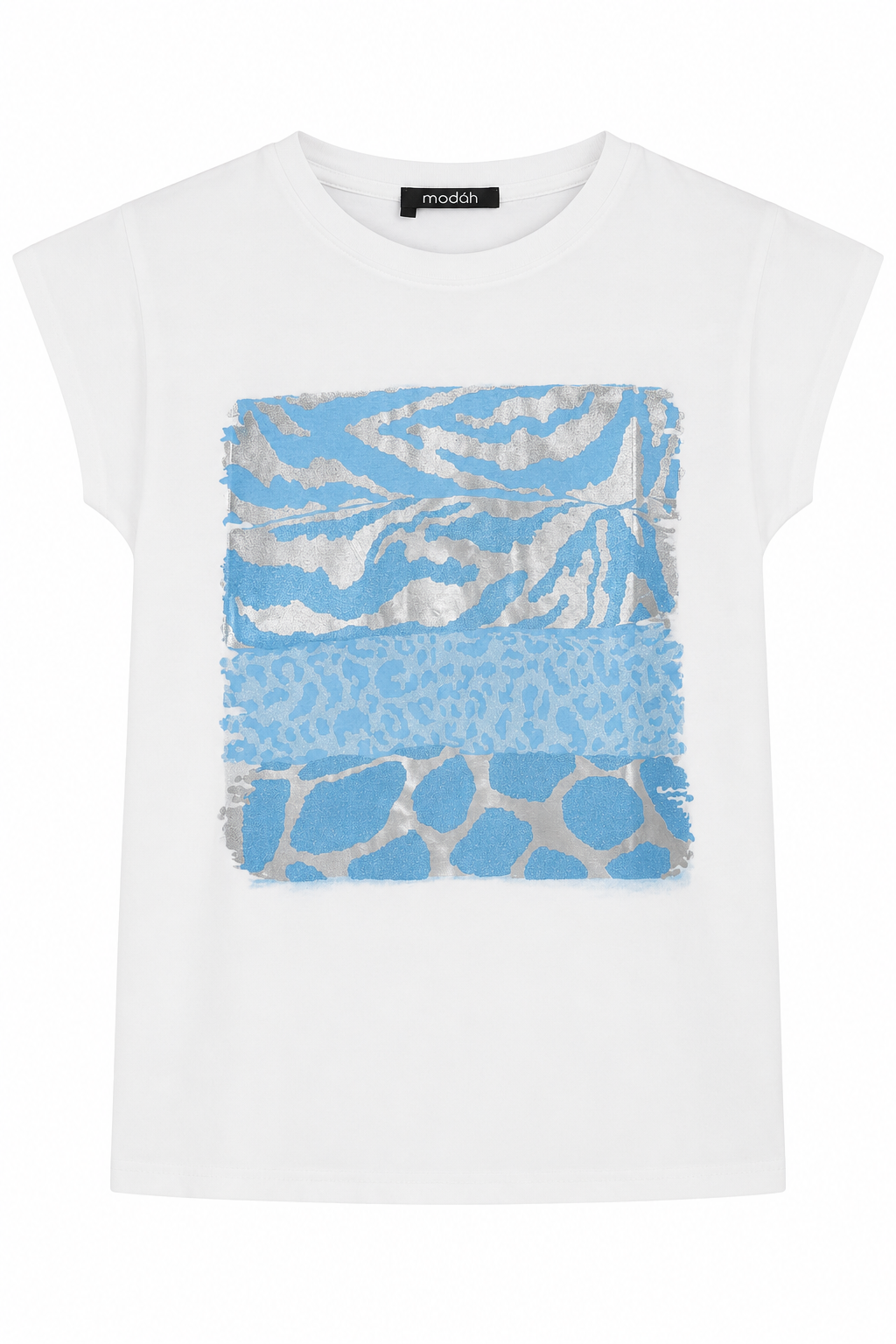 T-shirt con Mix di Stampe Animalier e Foil Argento