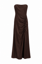 Abito Lungo Strapless Satinato con Arricciatura Drapé