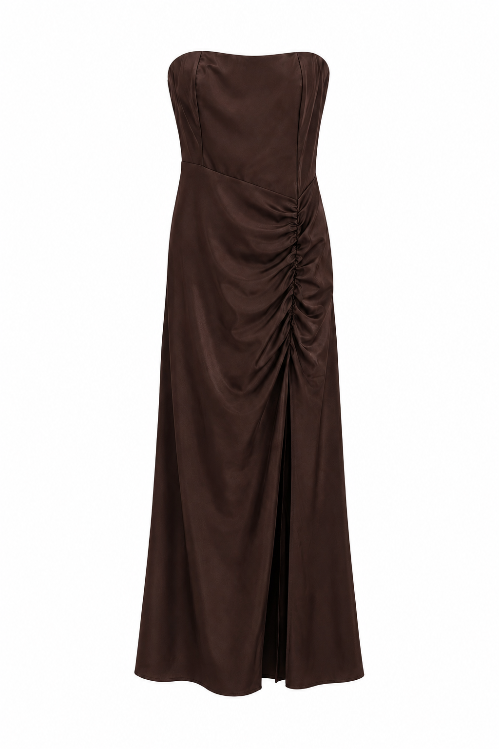 Abito Lungo Strapless Satinato con Arricciatura Drapé