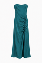 Abito Lungo Strapless Satinato con Arricciatura Drapé