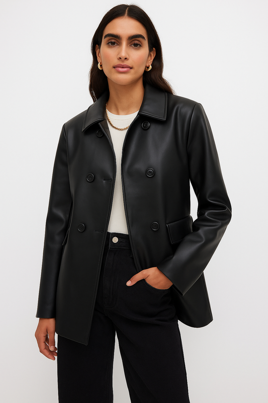 GIACCA DOPPIOPETTO IN ECO-PELLE - LONGLINE