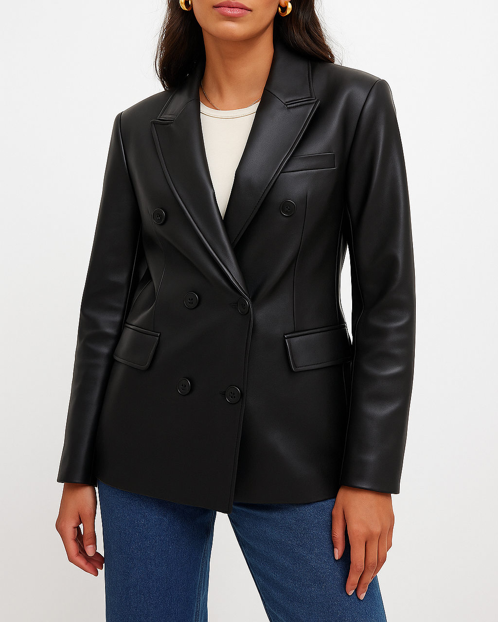 BLAZER DOPPIOPETTO IN ECO-PELLE SARTORIALE