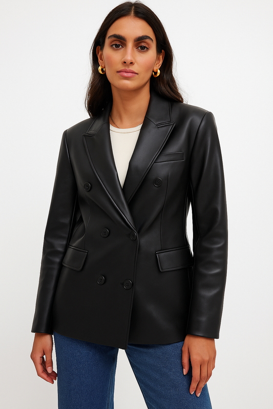 BLAZER DOPPIOPETTO IN ECO-PELLE SARTORIALE