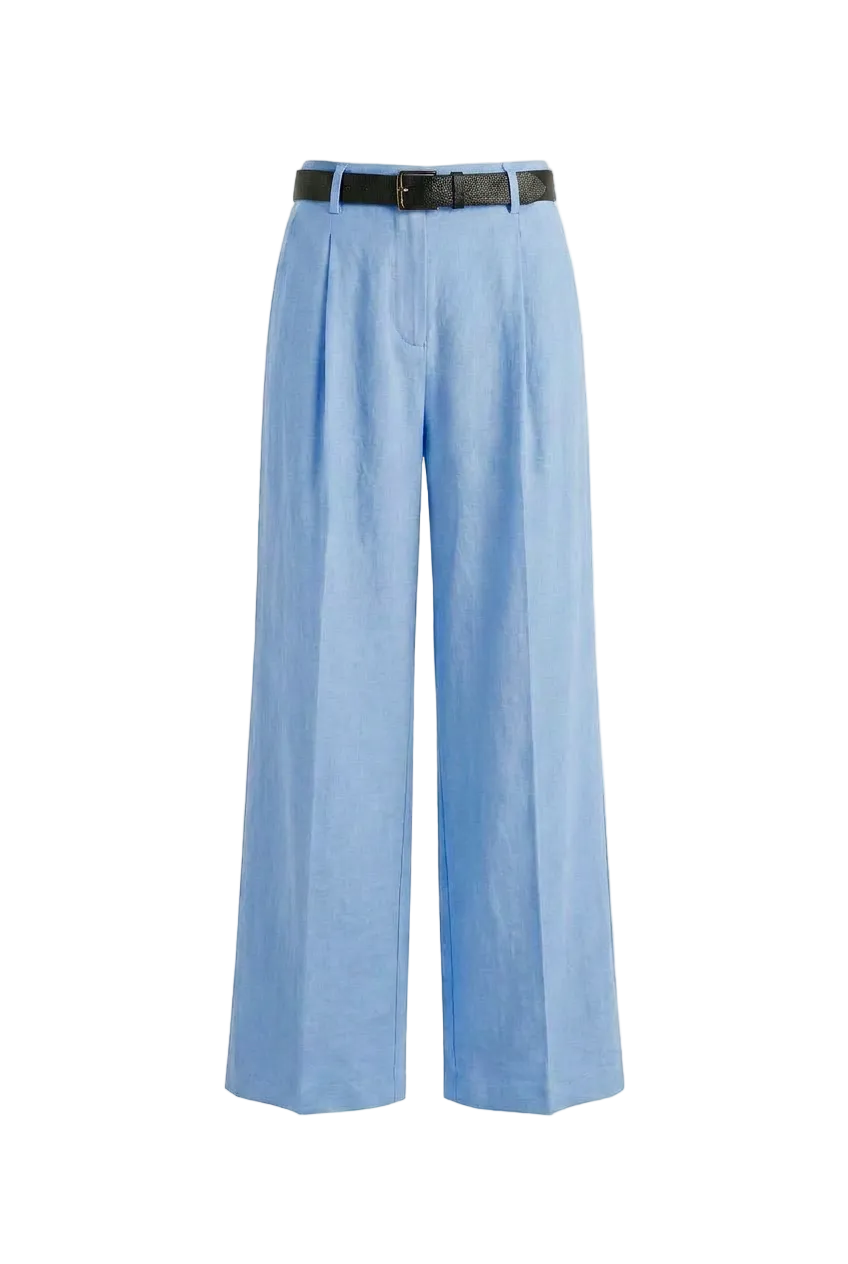 Pantaloni Wide-Leg con Cintura Contrastante