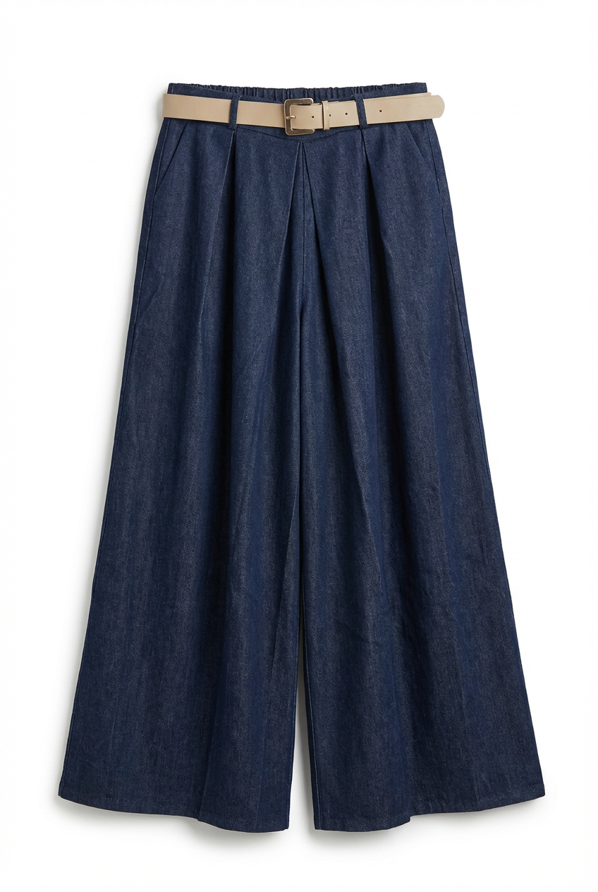 Jeans Larghi in Denim con Cintura