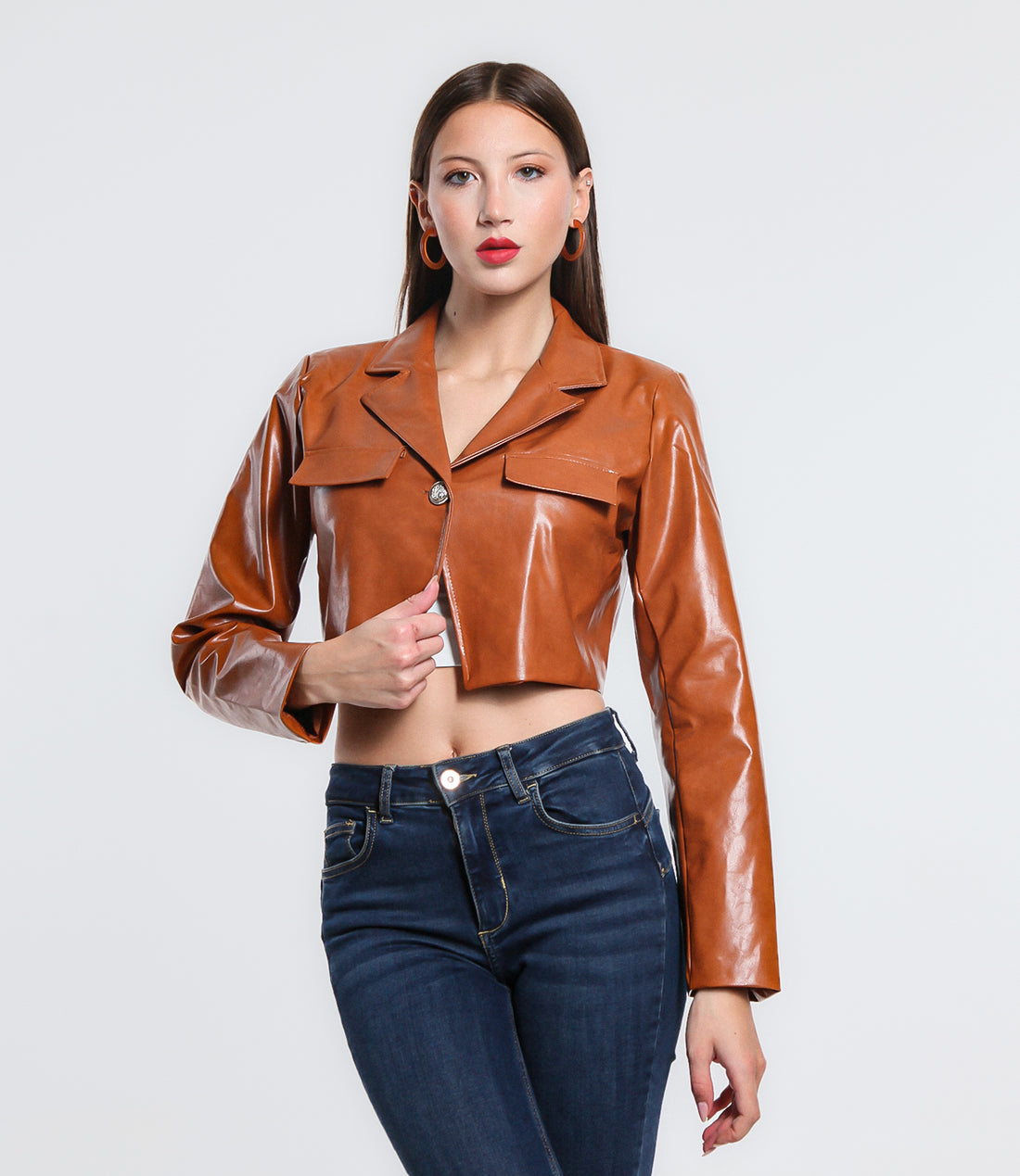 GIACCA CROPPED SKIN CUOIO