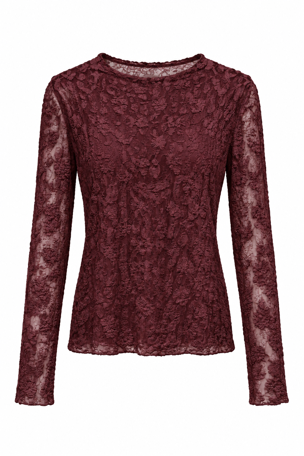 Maglia Trasparente in Pizzo Floreale Bordeaux