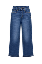 Jeans Wide Leg Blu Medio a Vita Alta con Orlo Sfilacciato