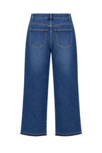 Jeans Wide Leg Blu Medio a Vita Alta con Orlo Sfilacciato