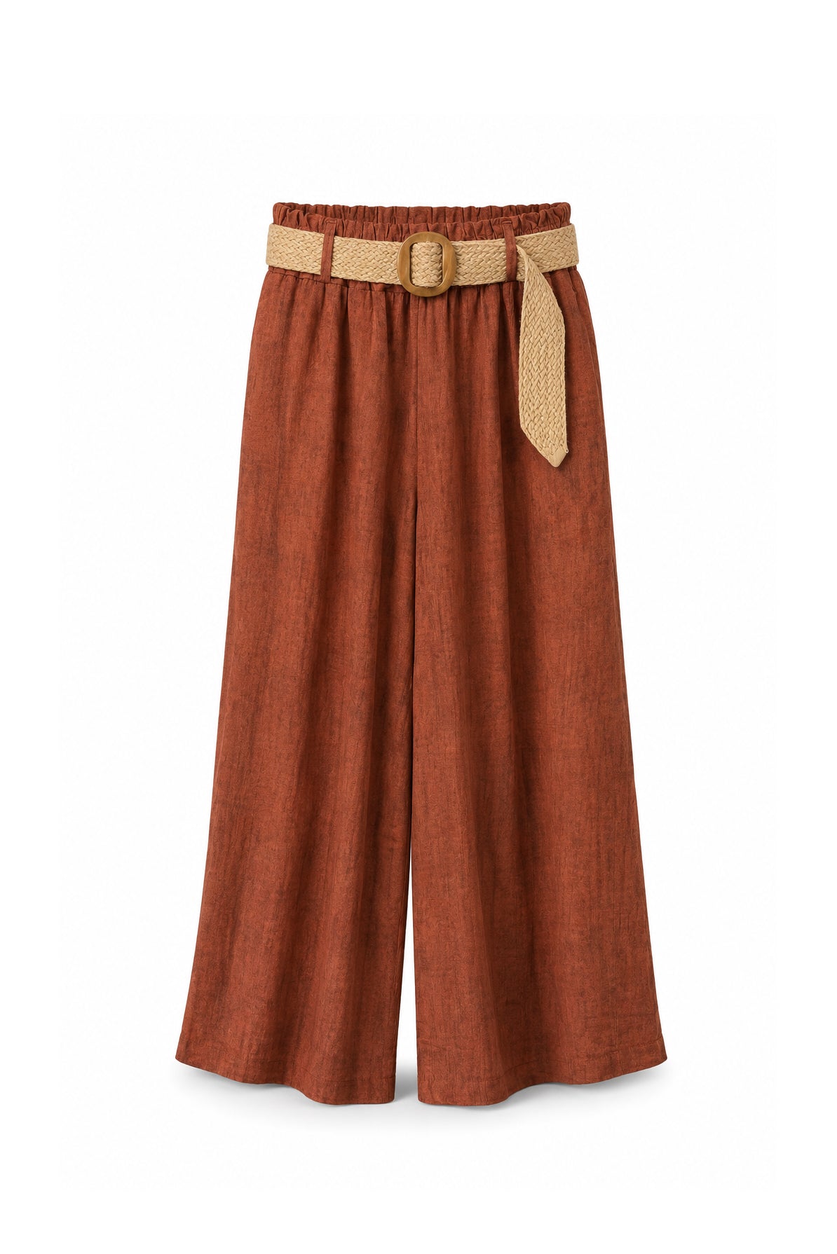 Pantalone wide leg leggero con Cintura in paglia Coccio