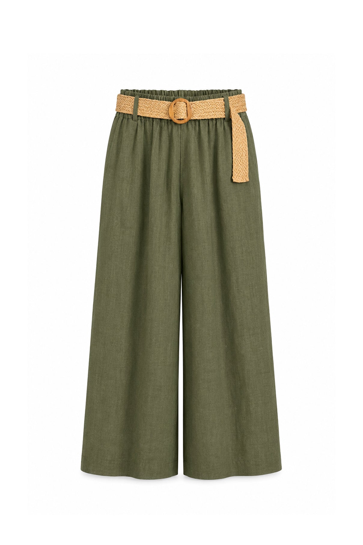 Pantalone wide leg leggero con Cintura in paglia Militare
