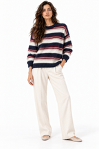 Pullover Girocollo Soffice a Righe Multicolore
