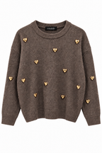 Maglione Girocollo con Cuori Dorati Applicati