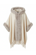 PONCHO CON CAPPUCCIO E BORDI IN ECO FUR