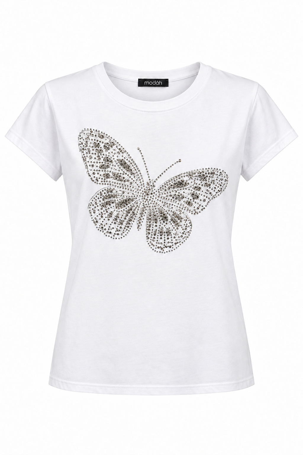 T-Shirt Bianca con Farfalla di Strass