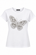 T-Shirt Bianca con Farfalla di Strass