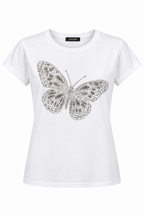 T-Shirt Bianca con Farfalla di Strass