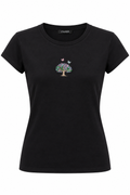 T-Shirt Nera con Ricamo Albero della Vita