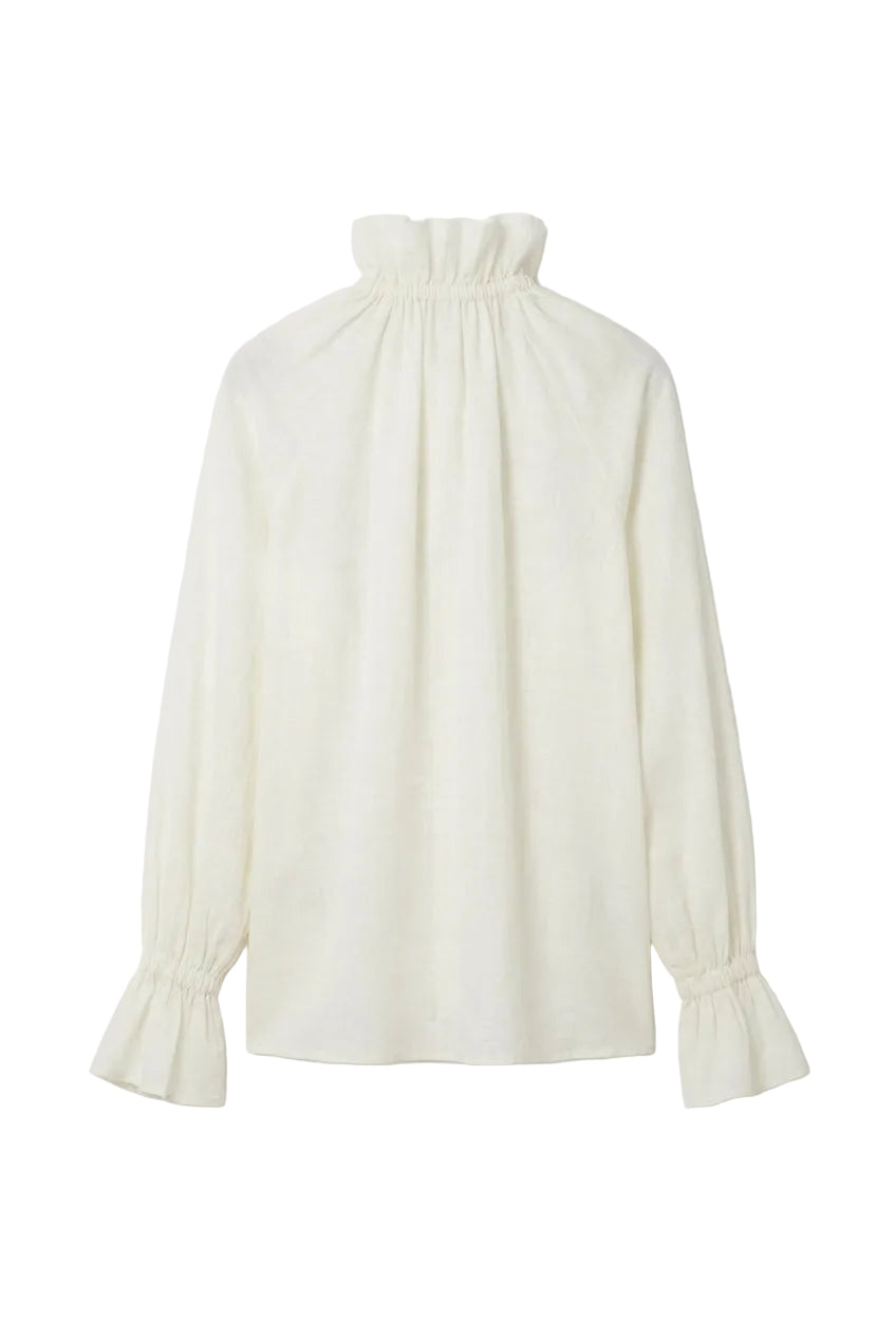 Blusa Fluida Bianca con Dettagli Arricciati e Lacci