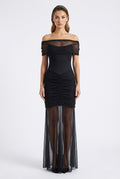 Abito in Tulle Drappeggiato con Spalle Velate