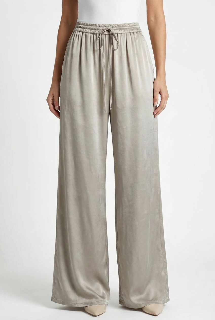 Pantaloni Wide Leg in Satin Fluido