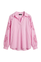 Blusa in Cotone con Inserto in Pizzo Sangallo