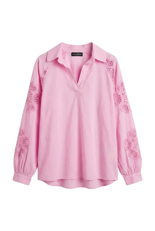 Blusa in Cotone con Inserto in Pizzo Sangallo