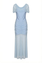 Abito in Tulle Drappeggiato con Spalle Velate