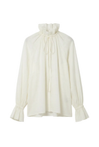 Blusa Fluida Bianca con Dettagli Arricciati e Lacci