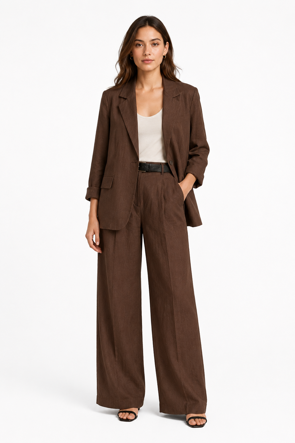 Pantaloni Wide-Leg con Cintura Contrastante