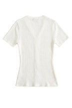 Cardigan a Costine con Scollo a V e Bottoni Perla